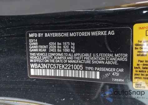 2014 BMW 428I from USA, damaged, VIN WBA3N7C57EK221005